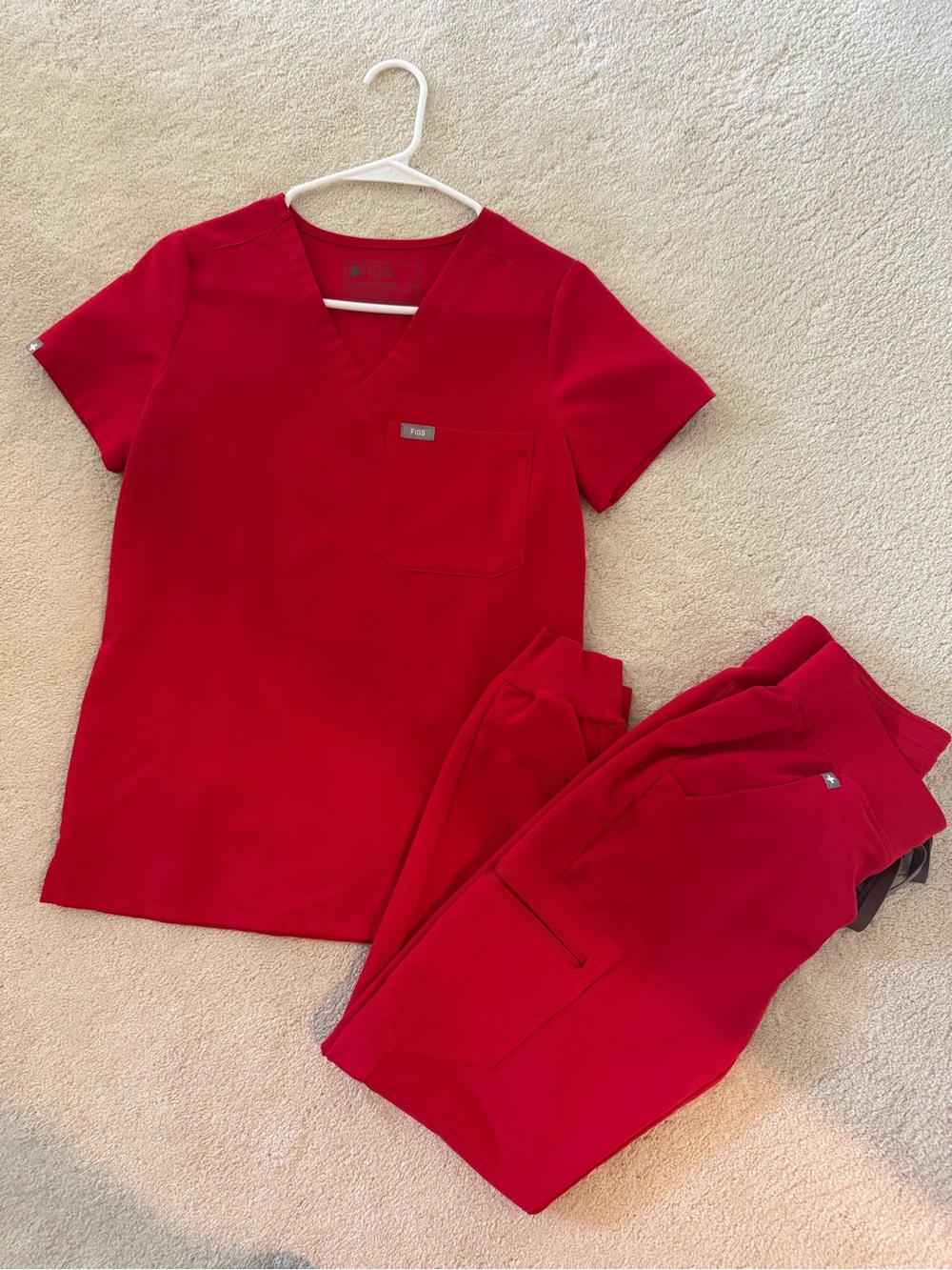 Women Red Scrub Top and Pants Set - Figs